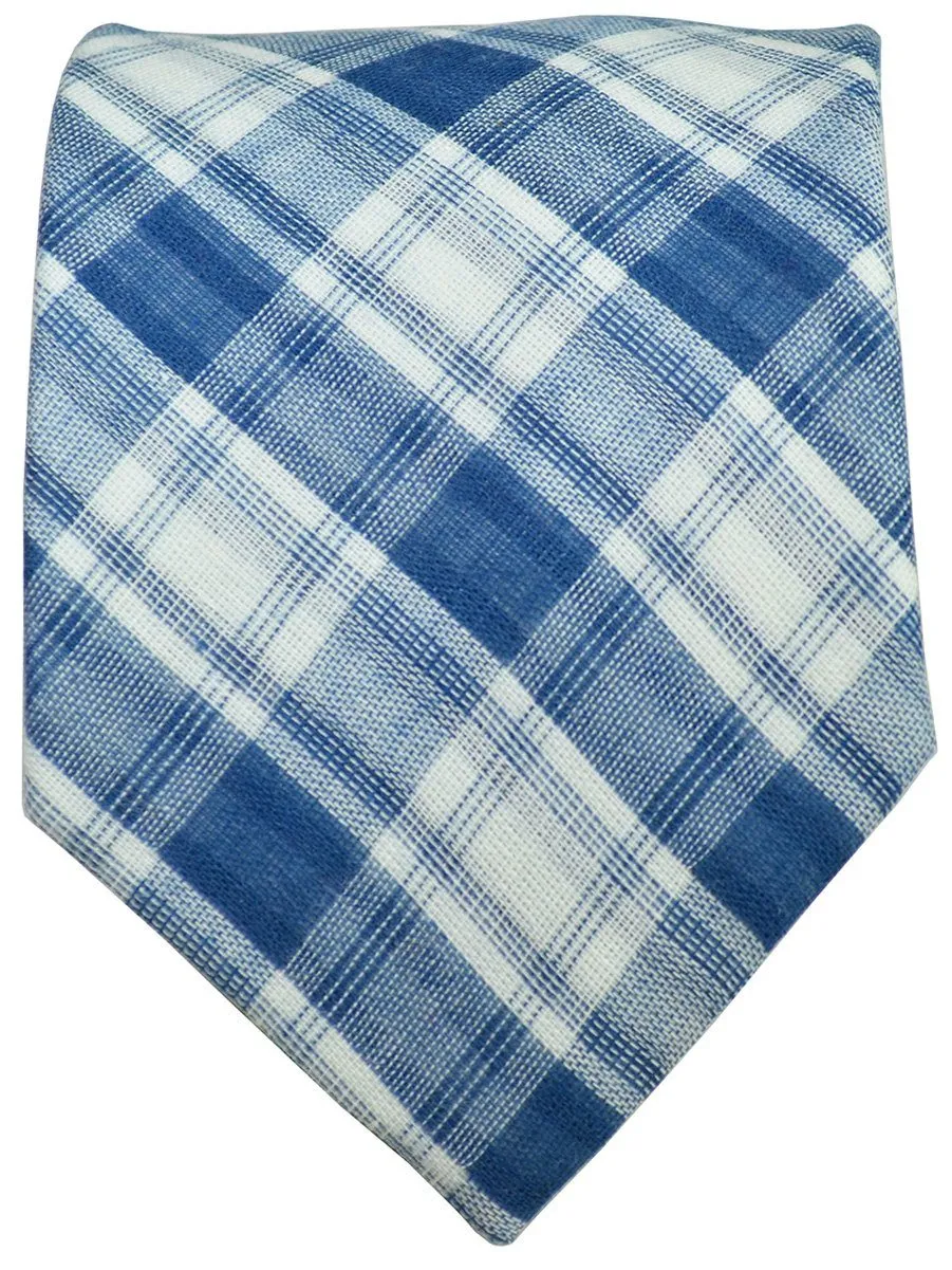 Colony Blue Plaid Cotton and Linen Necktie