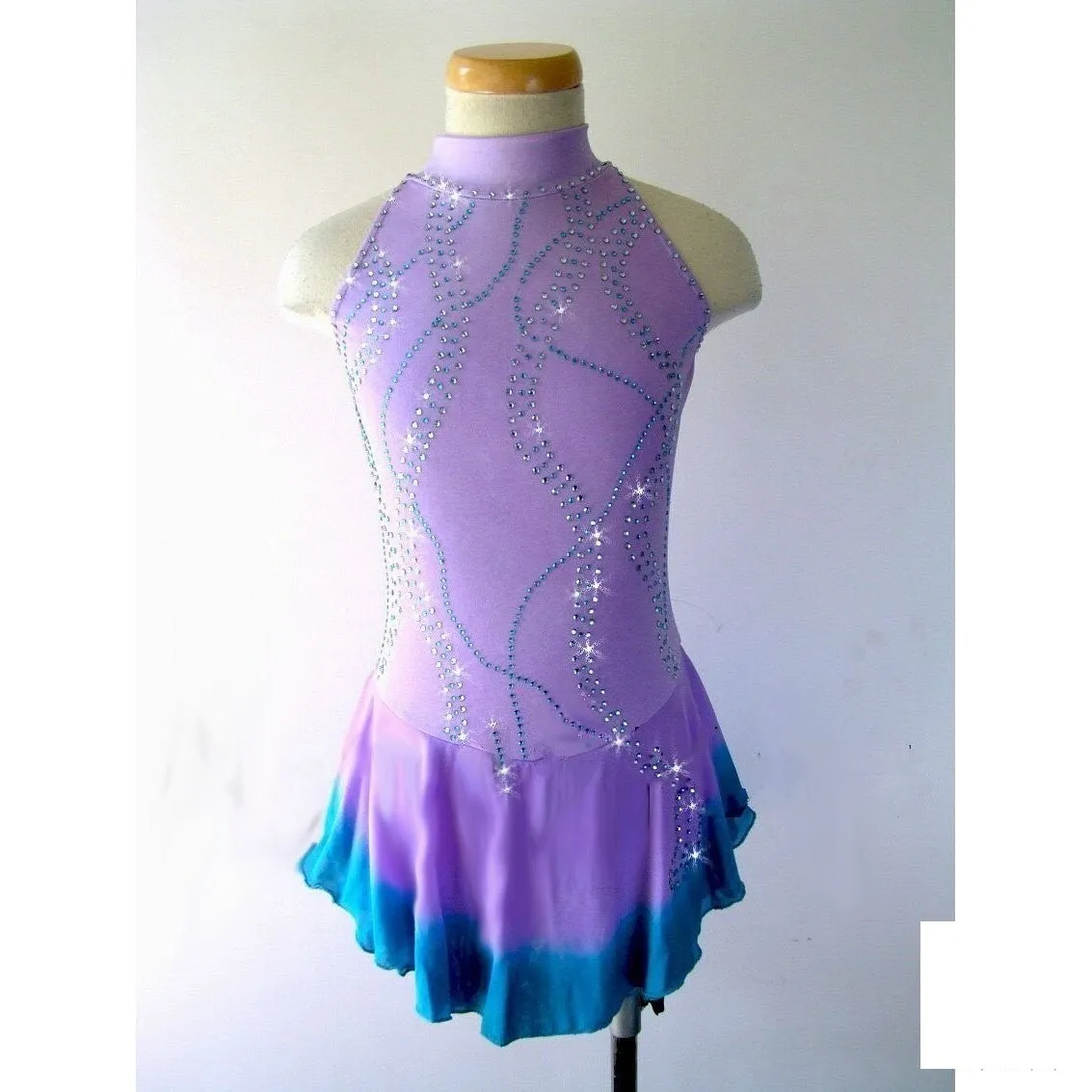 Competition Figure Skating Dress Lilac Halter Style Crystals