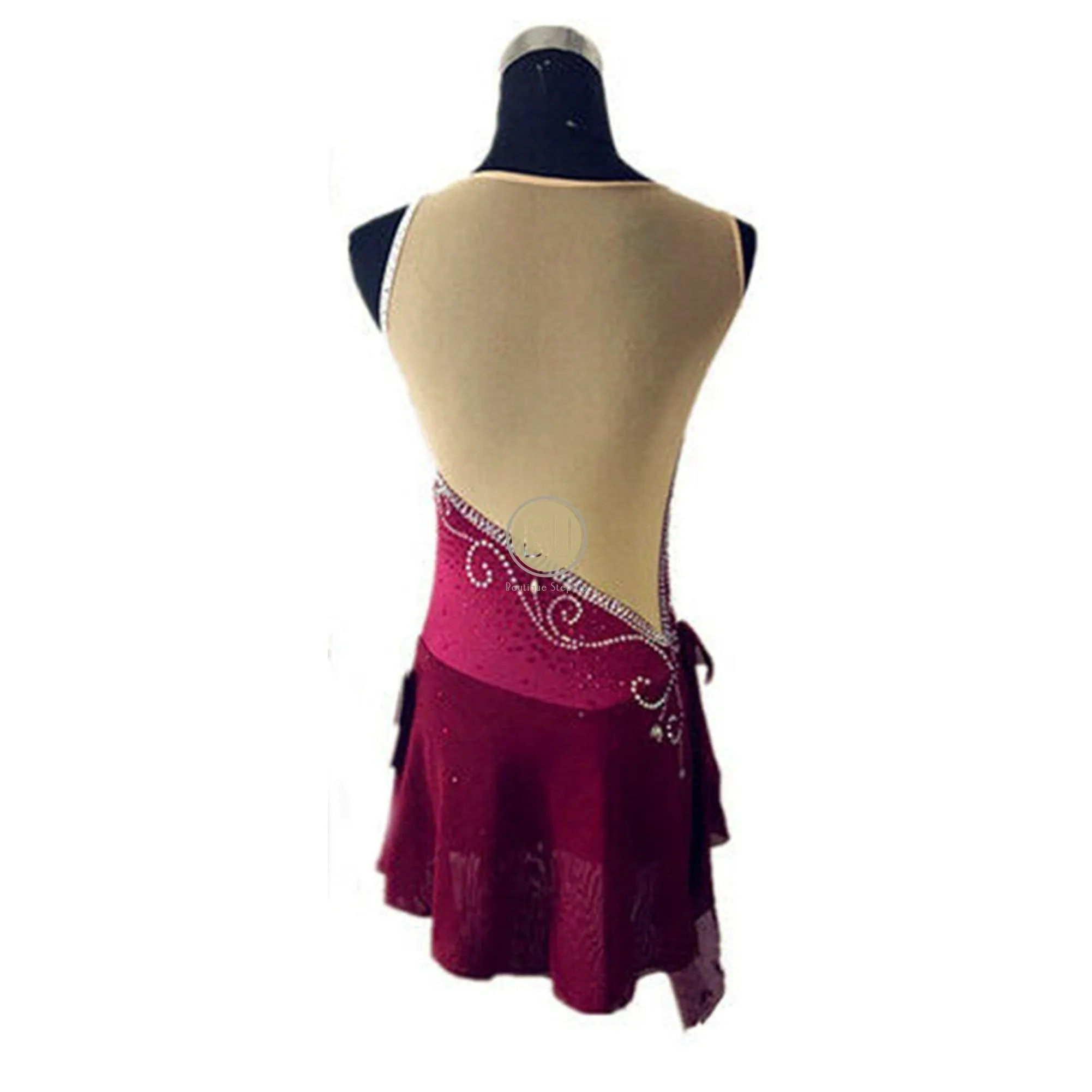 Competition Figure Skating Dress Sleeveless Burgundy