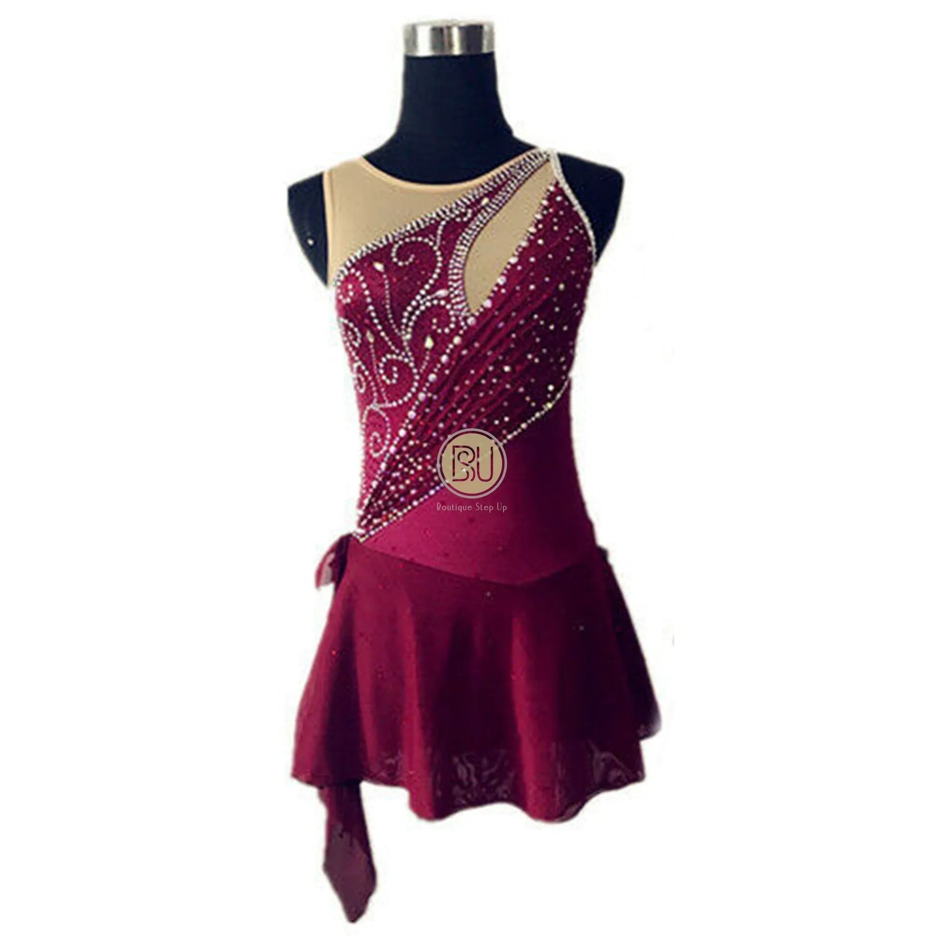 Competition Figure Skating Dress Sleeveless Burgundy