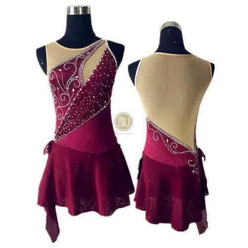 Competition Figure Skating Dress Sleeveless Burgundy