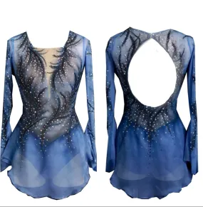 Competition Skating Dress Blue Black Wisps BSU141123