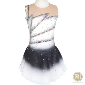 Competition Skating Dress White Black Grey Sleeveless