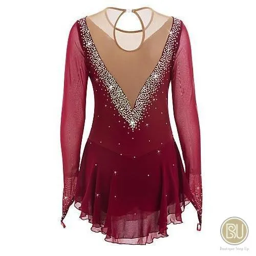 Competition Skating Dress Wine Long Sleeves BSU170723 Stock