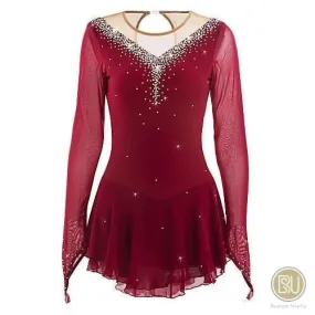 Competition Skating Dress Wine Long Sleeves BSU170723 Stock