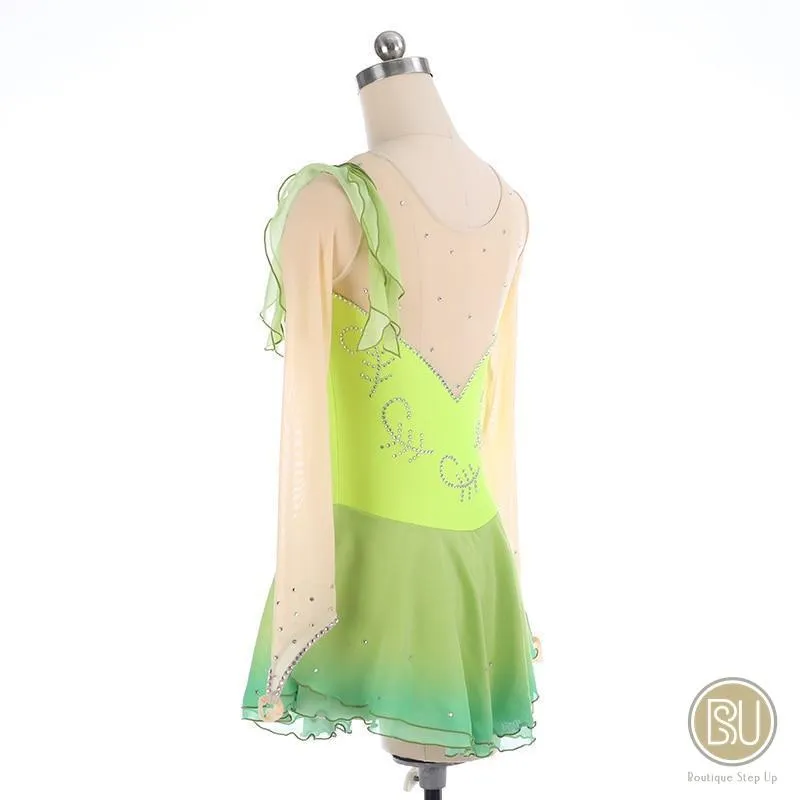 Competition Skating Dress with Crystals Long Sleeves, Lime Green Colours