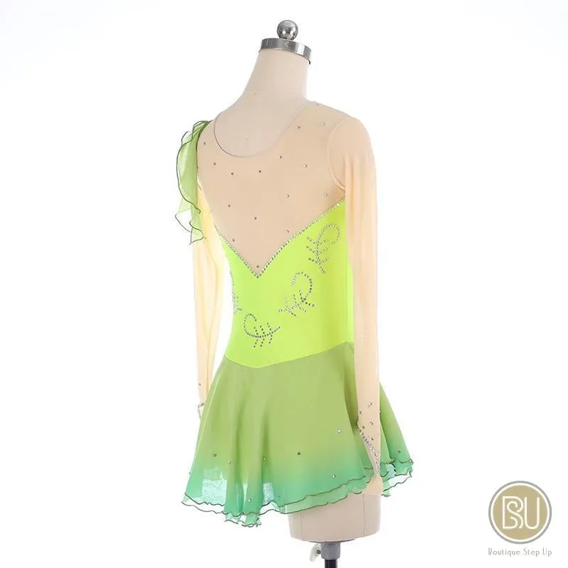 Competition Skating Dress with Crystals Long Sleeves, Lime Green Colours