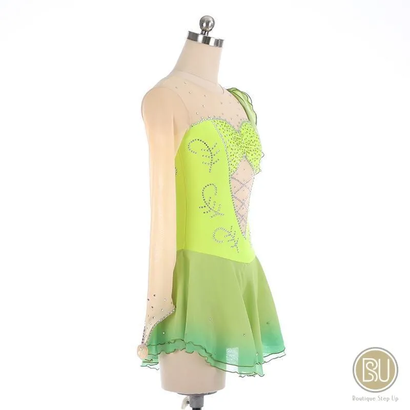 Competition Skating Dress with Crystals Long Sleeves, Lime Green Colours