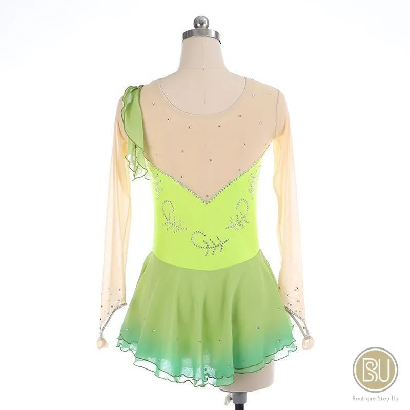 Competition Skating Dress with Crystals Long Sleeves, Lime Green Colours