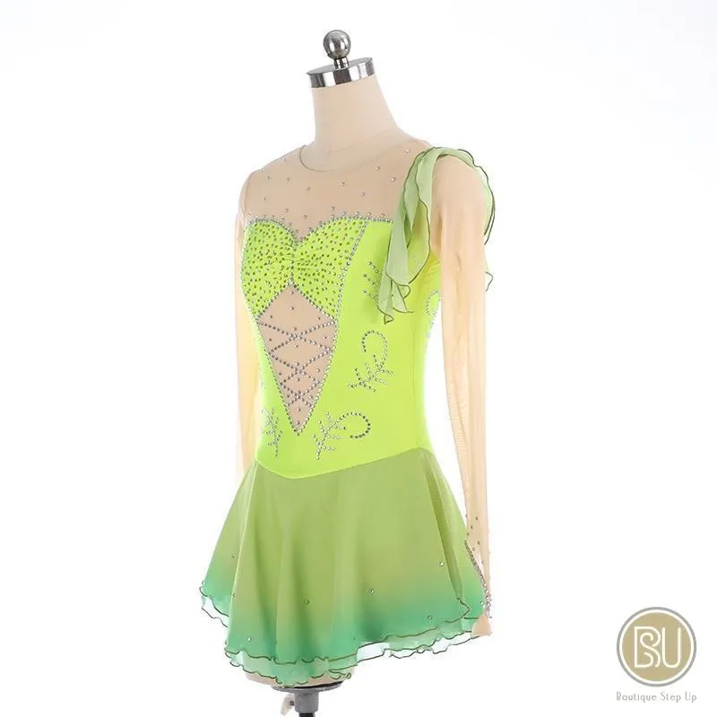 Competition Skating Dress with Crystals Long Sleeves, Lime Green Colours