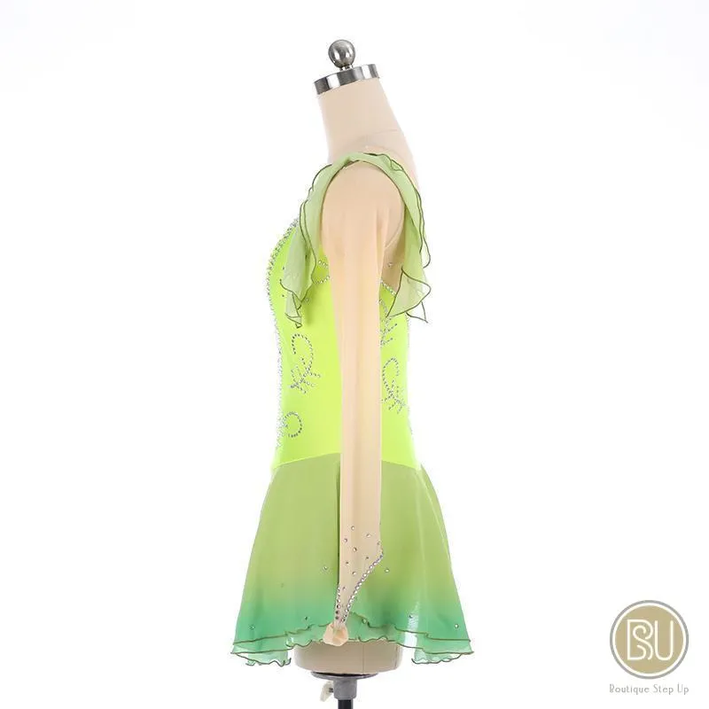 Competition Skating Dress with Crystals Long Sleeves, Lime Green Colours