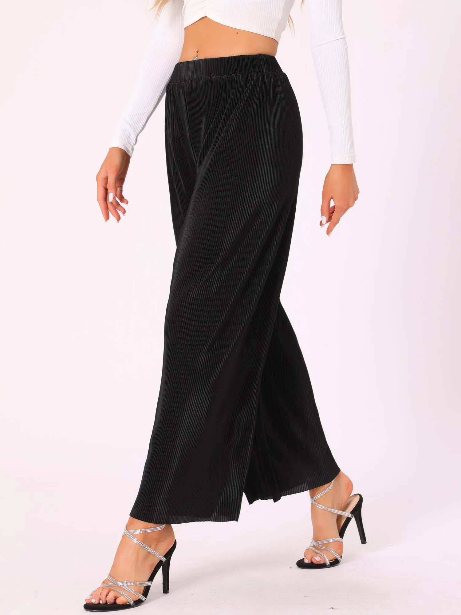 Corduroy High Elastic Waist Wide Leg Trousers Pants