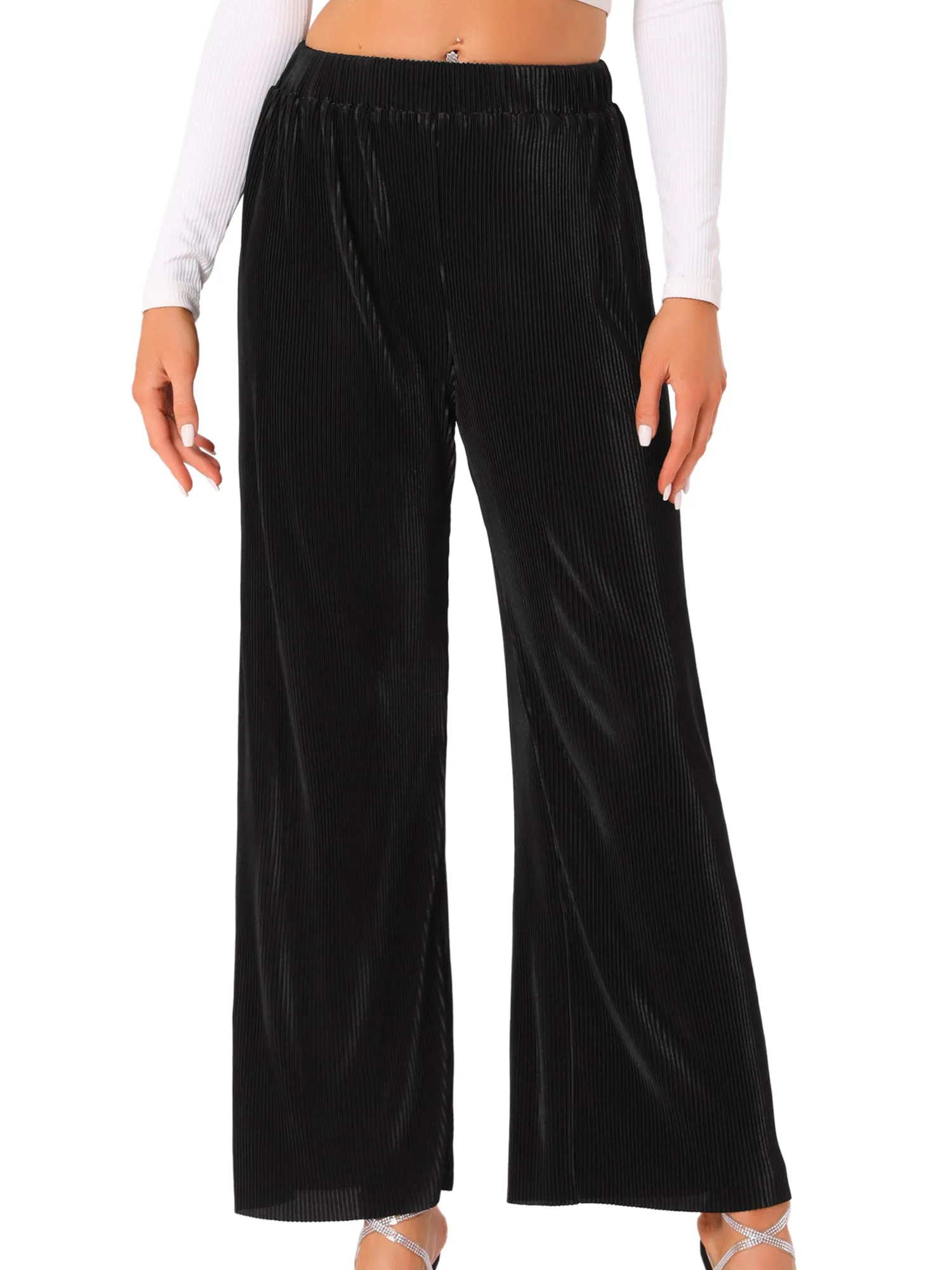 Corduroy High Elastic Waist Wide Leg Trousers Pants