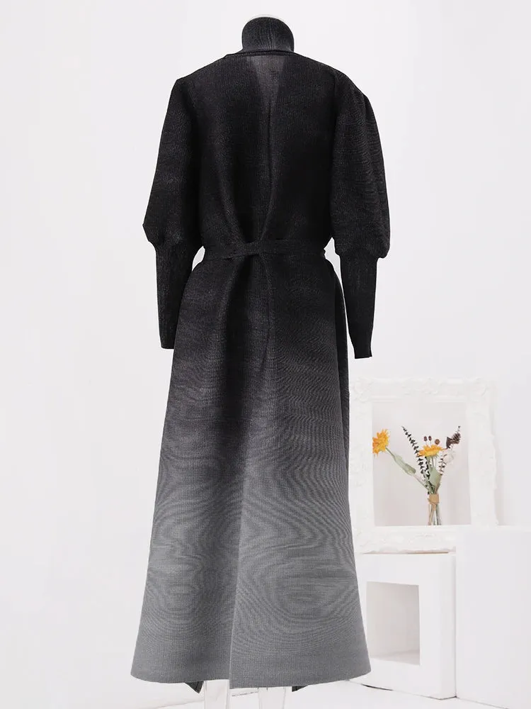 Couture Truly Pleated Plissé Belted Coat