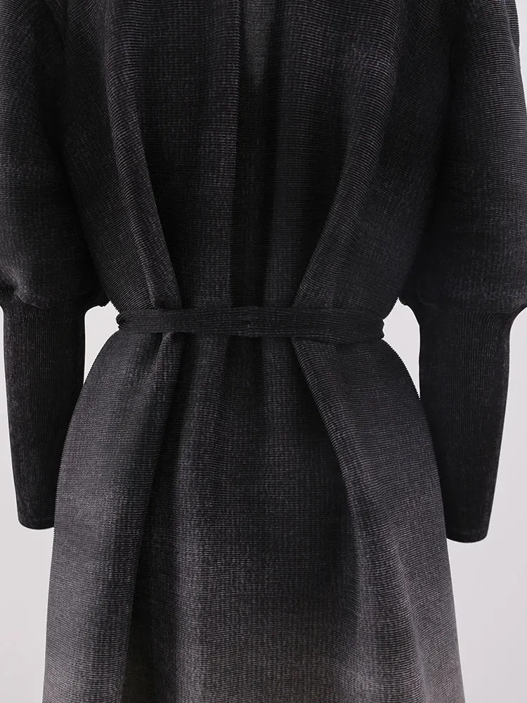 Couture Truly Pleated Plissé Belted Coat