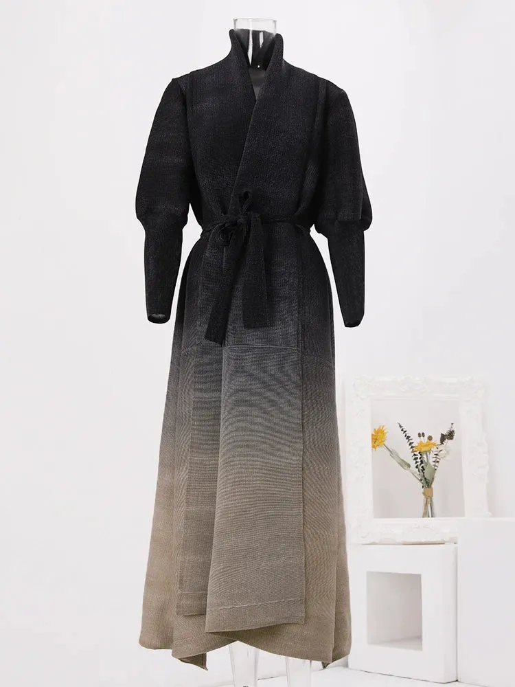 Couture Truly Pleated Plissé Belted Coat