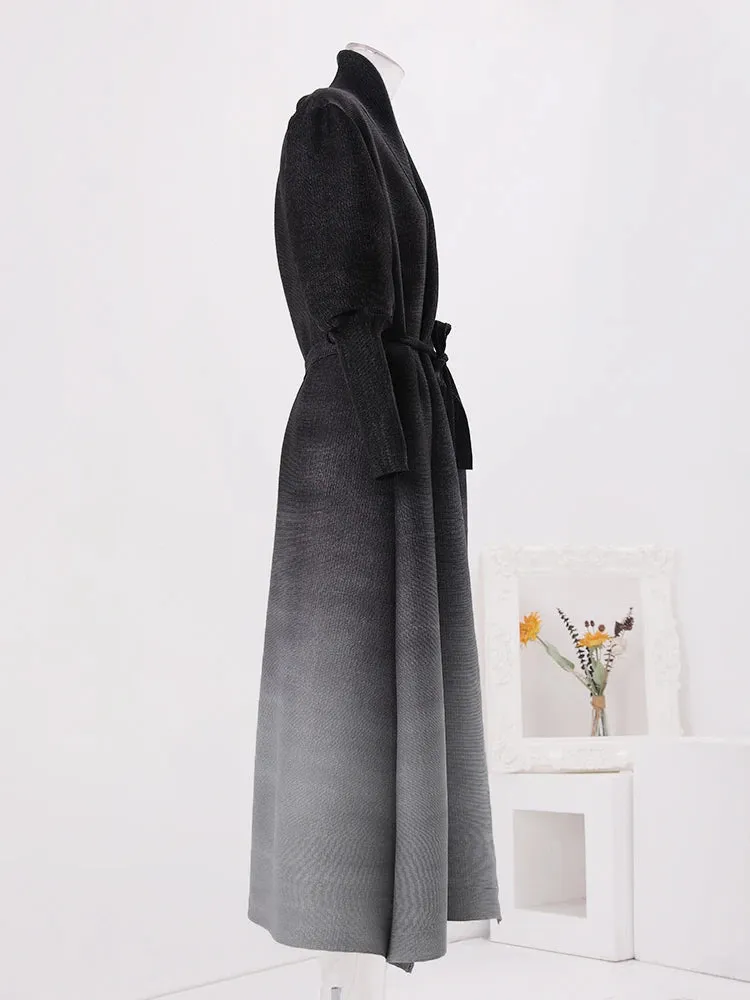 Couture Truly Pleated Plissé Belted Coat