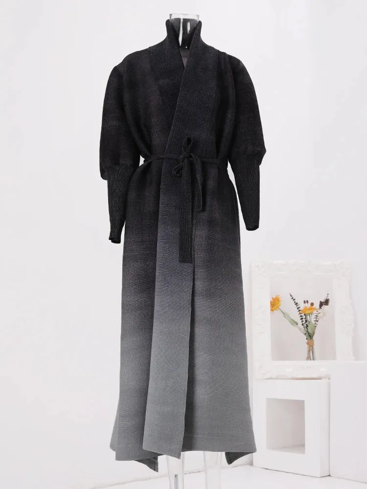 Couture Truly Pleated Plissé Belted Coat