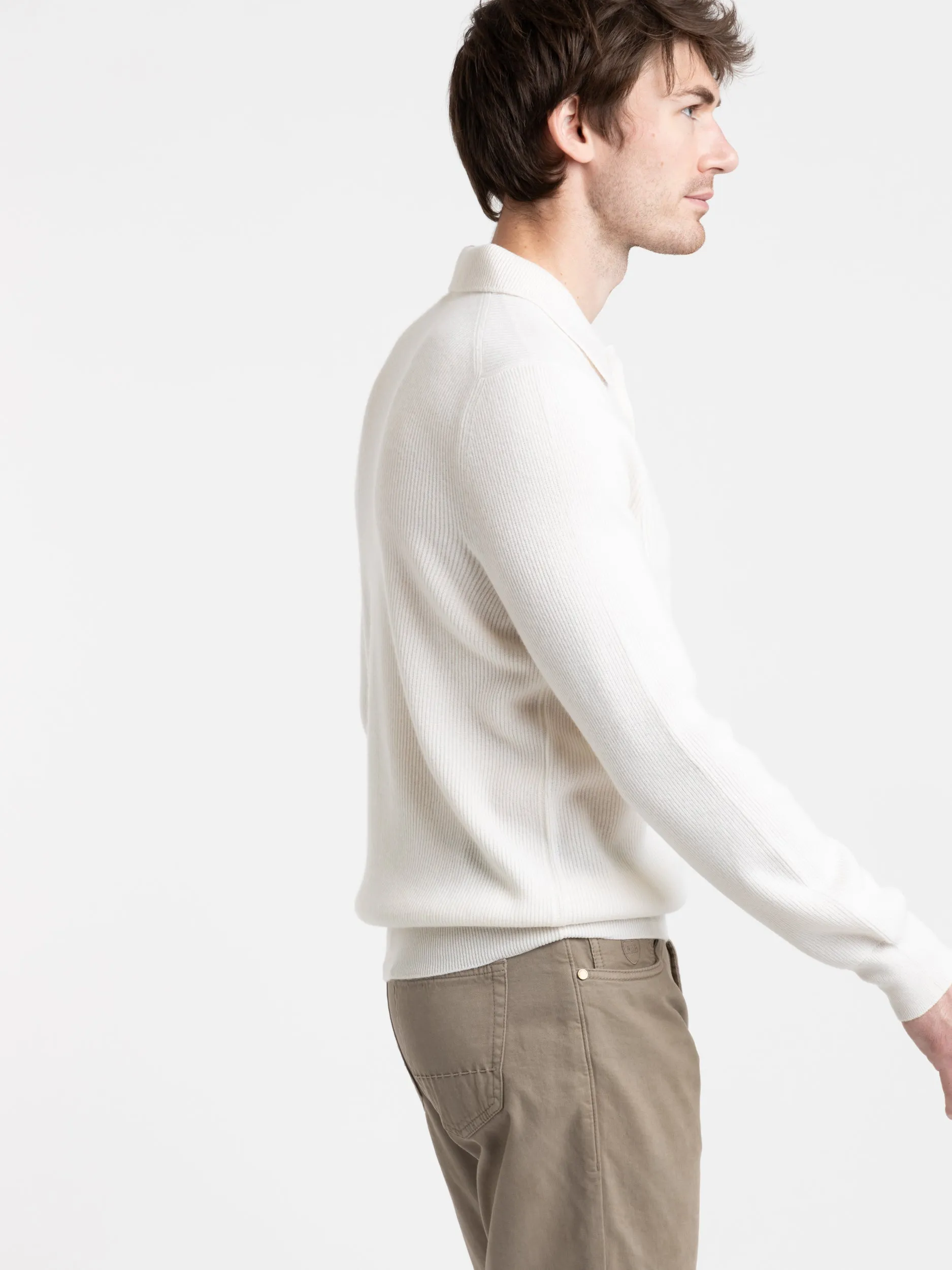 Cream White Cashmere Polo Sweater