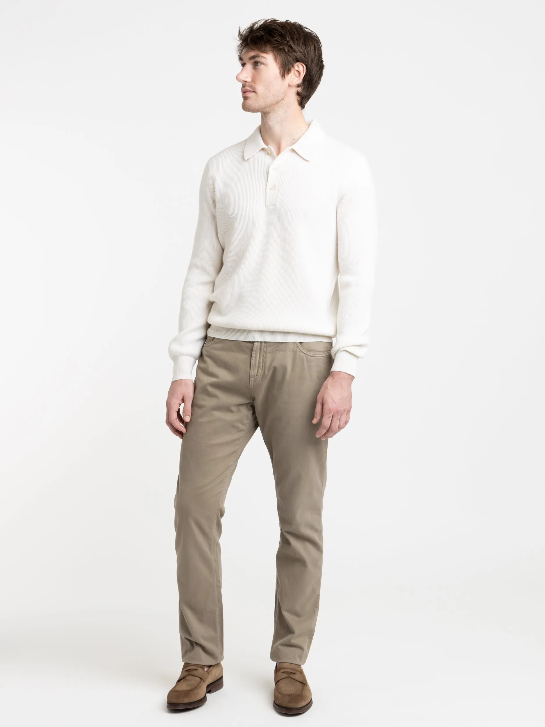 Cream White Cashmere Polo Sweater