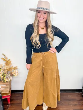 Cuddle Cord Flare Pants-Camel