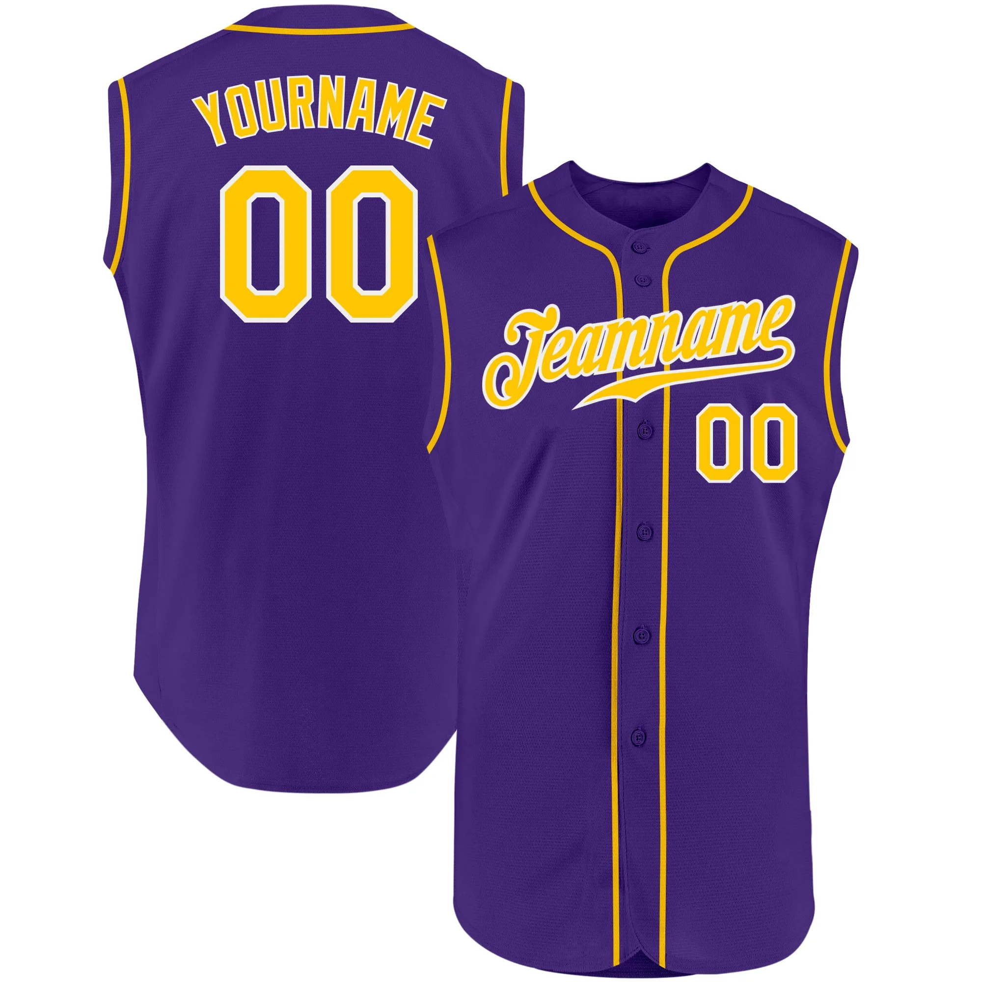 Custom Purple Gold-White Authentic Sleeveless Baseball Jersey