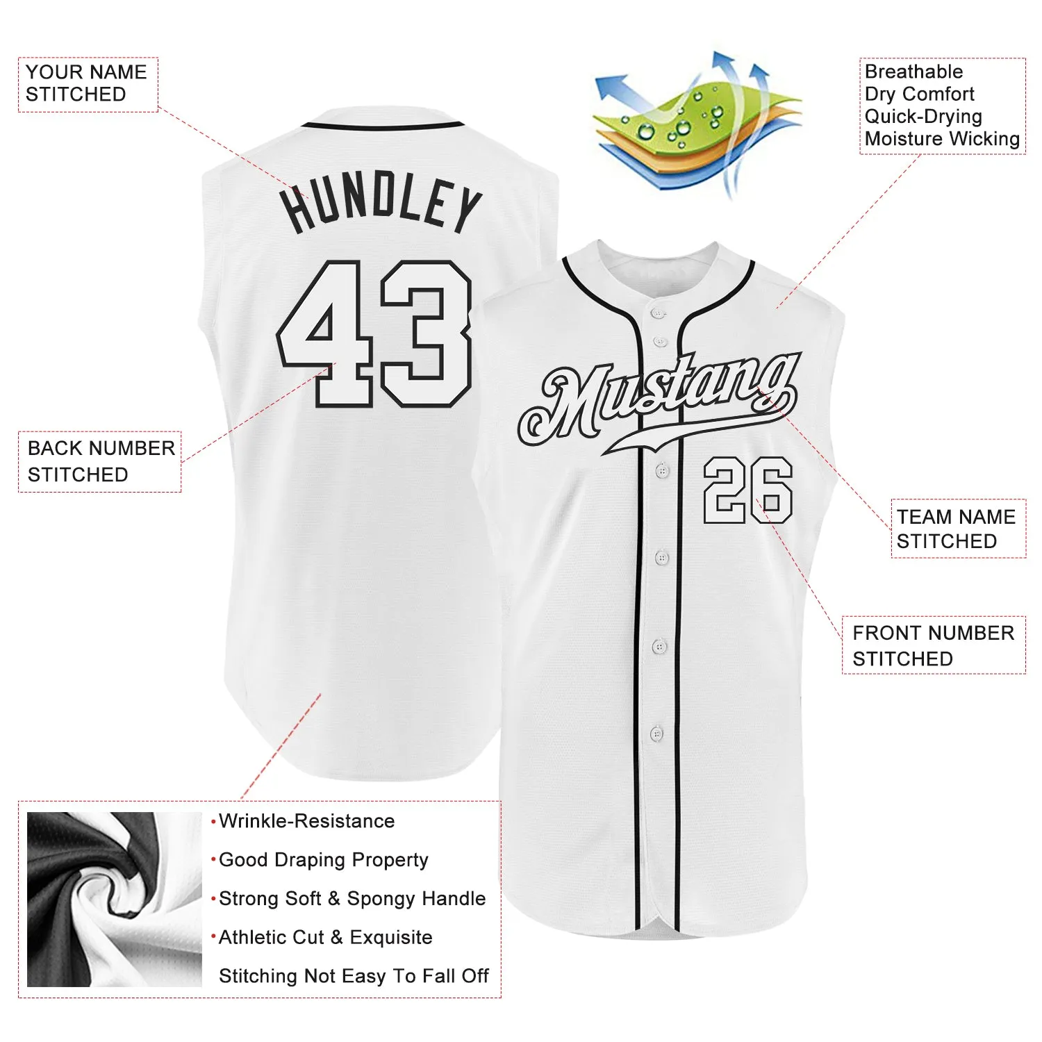 Custom White White-Black Authentic Sleeveless Baseball Jersey