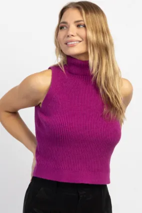 DEEP MAGENTA MOCK NECK KNIT TANK