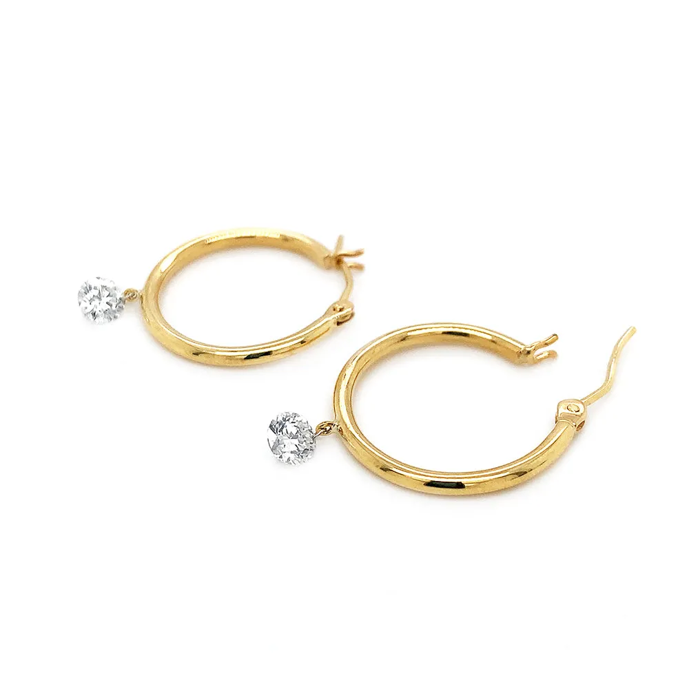 Diamond Hoop Yellow Gold Earrings - "Solo"