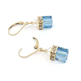 Earrings - Square Aquamarine Crystal with 14k Gold Fill Leverback by Sugar Sidewalk