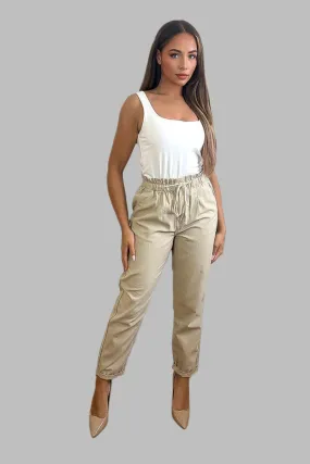 Elastic Drawstring Waist Cotton Slacks