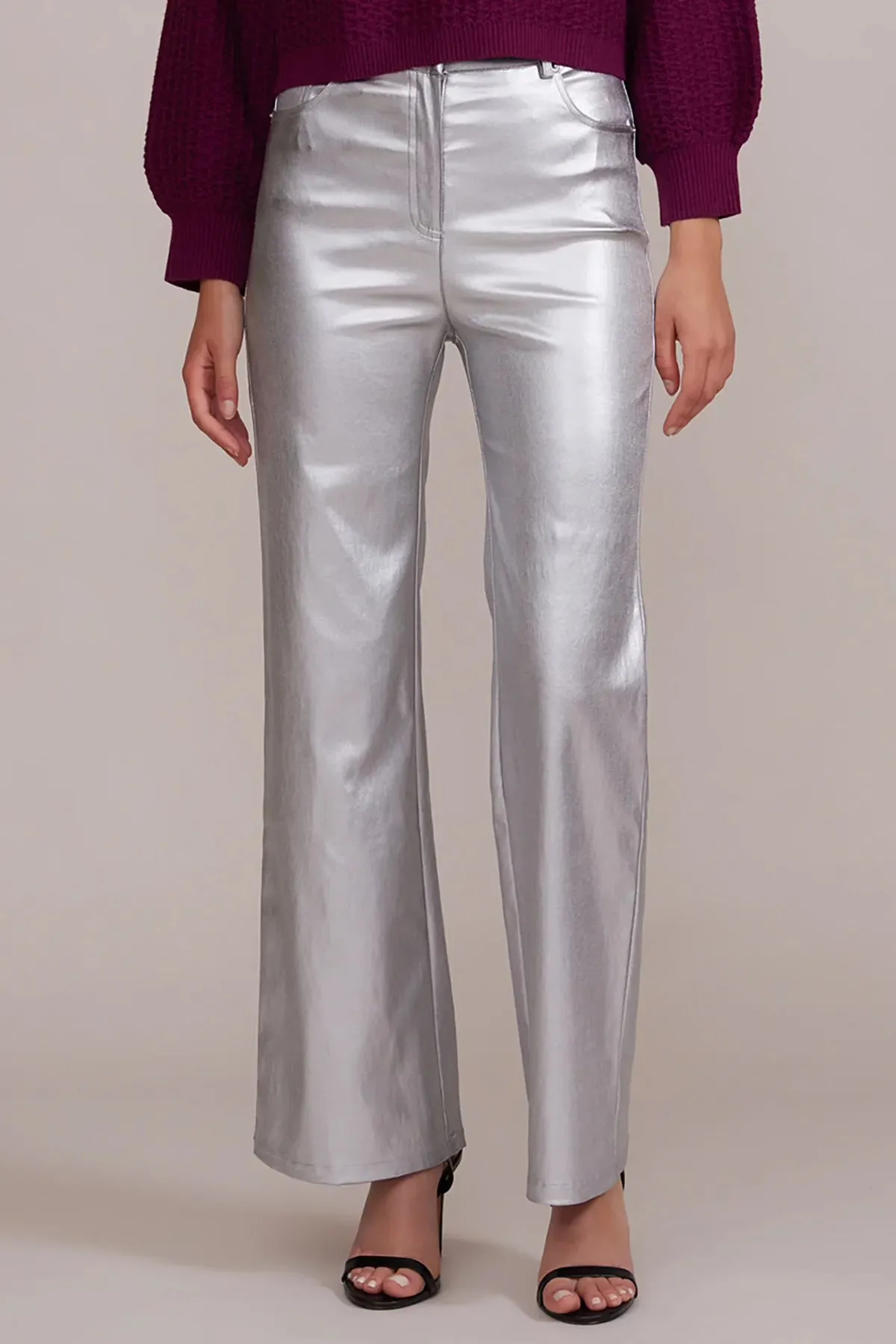 Faux Leather Pants - Silver