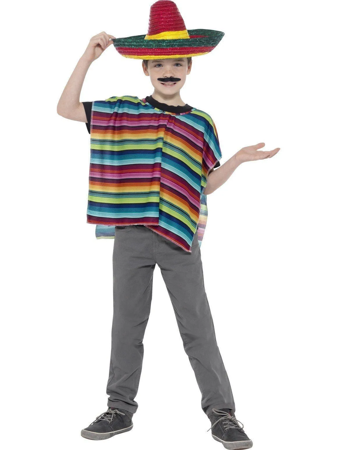 Fiesta Mexican Kids Fancy Dress Sombrero and Poncho Costume Kit