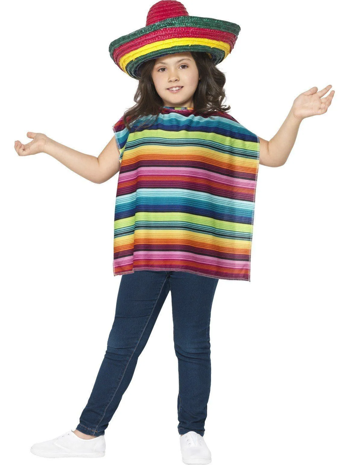 Fiesta Mexican Kids Fancy Dress Sombrero and Poncho Costume Kit