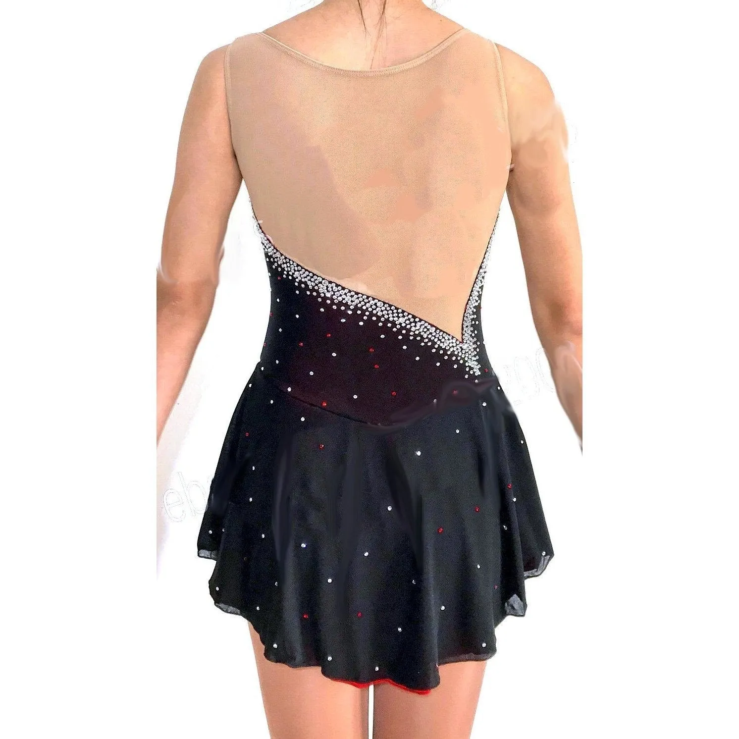 Figure Skating Dress Black Red Lycra Sleeveless BSU3192.6