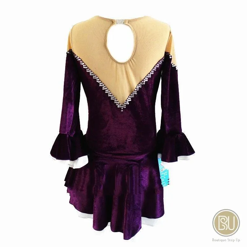 Figure Skating Dress Bow Tie Off Shoulders Burgundy