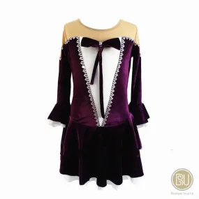 Figure Skating Dress Bow Tie Off Shoulders Burgundy