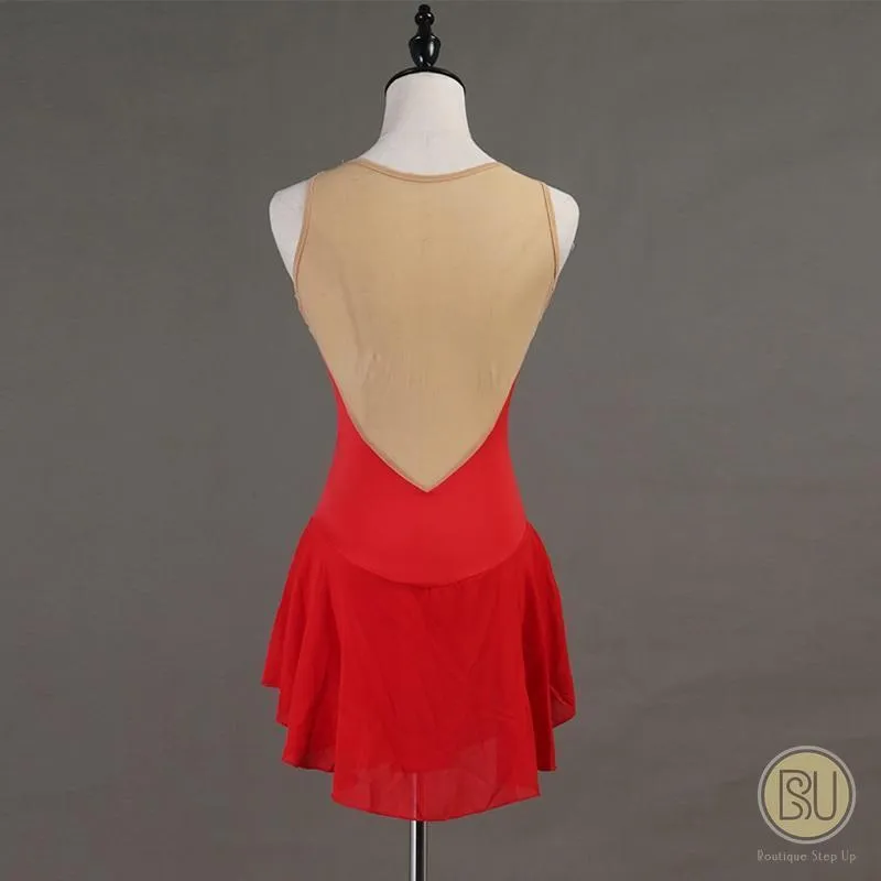 Figure Skating Dress Sleeveless Red Lycra Plain