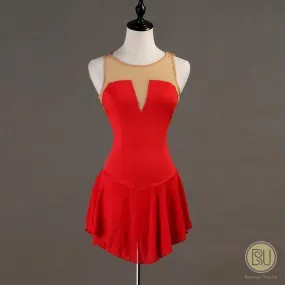 Figure Skating Dress Sleeveless Red Lycra Plain