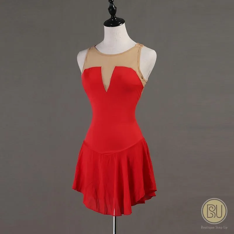 Figure Skating Dress Sleeveless Red Lycra Plain