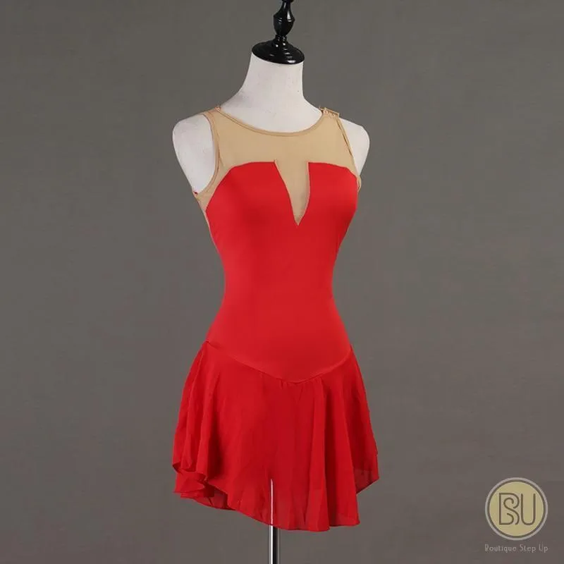 Figure Skating Dress Sleeveless Red Lycra Plain