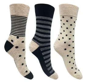 Flexitop Socks 3 Pack Bamboo Socks - Beige Polka Dots & Black Striped