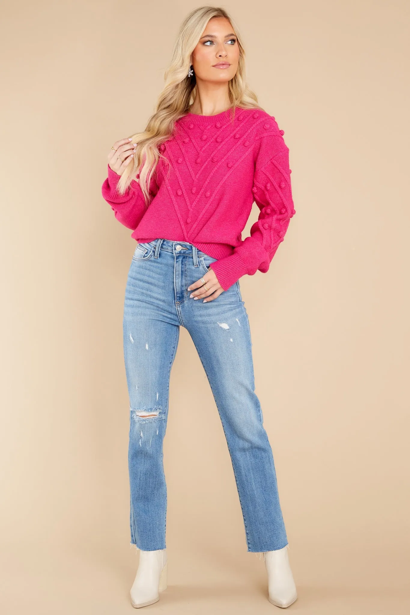 Flirtatious Ways Hot Pink Pom Pom Sweater