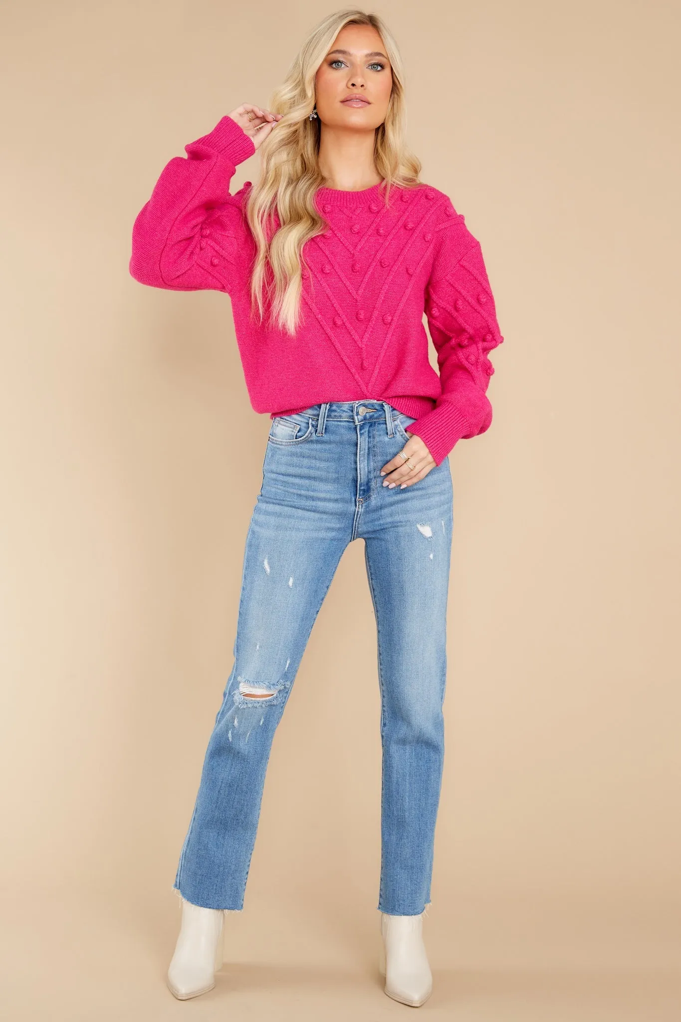 Flirtatious Ways Hot Pink Pom Pom Sweater