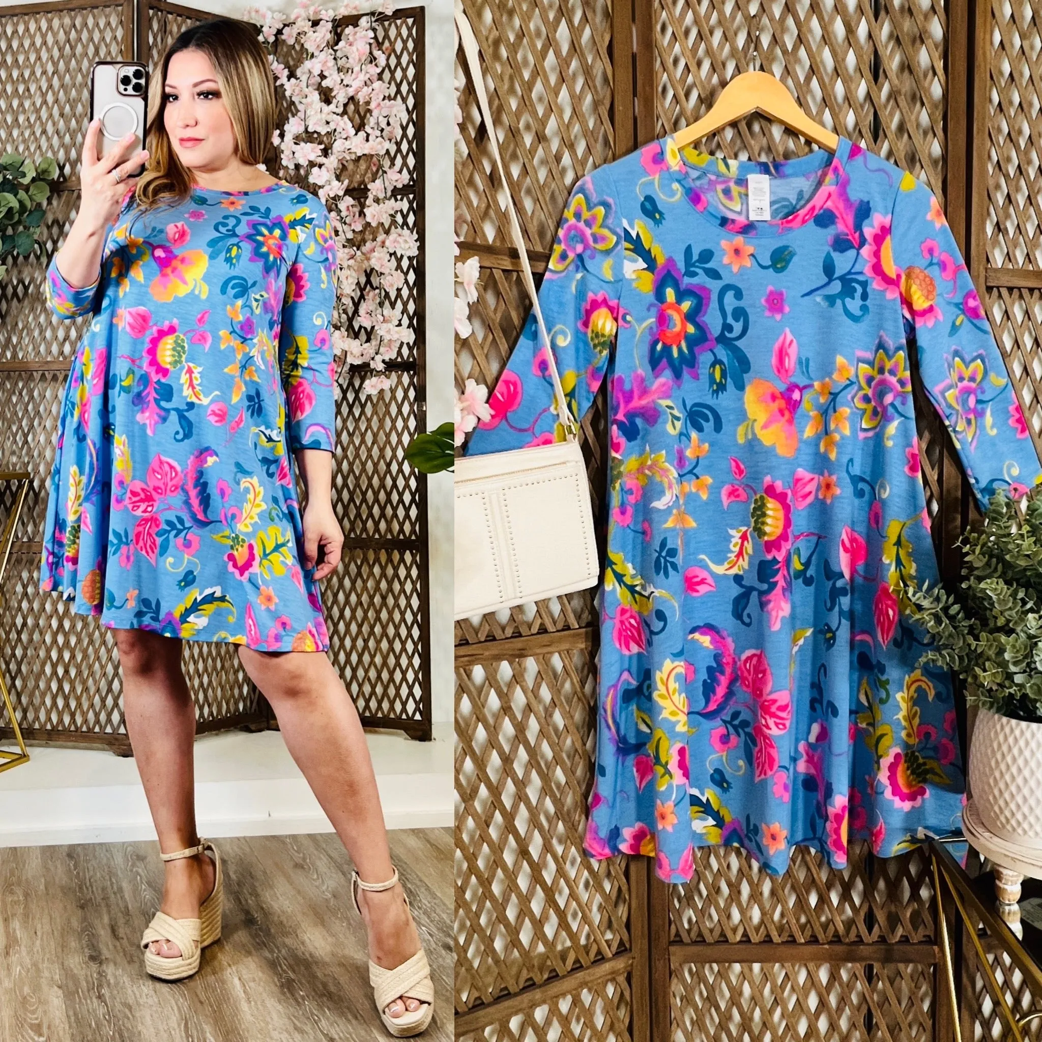 Floral 3/4 Sleeve Dress