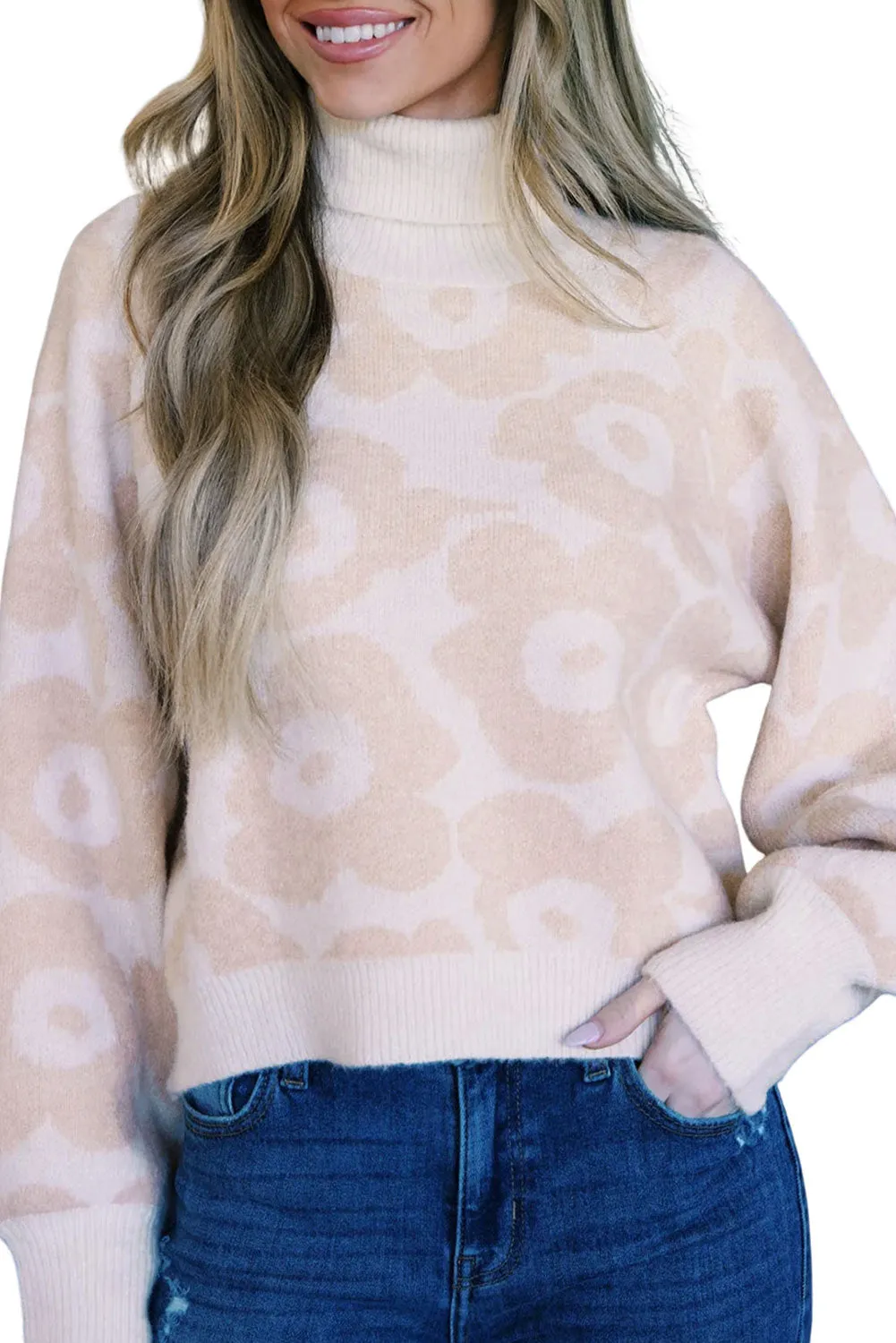 Floral Long Sleeve Turtleneck Sweater