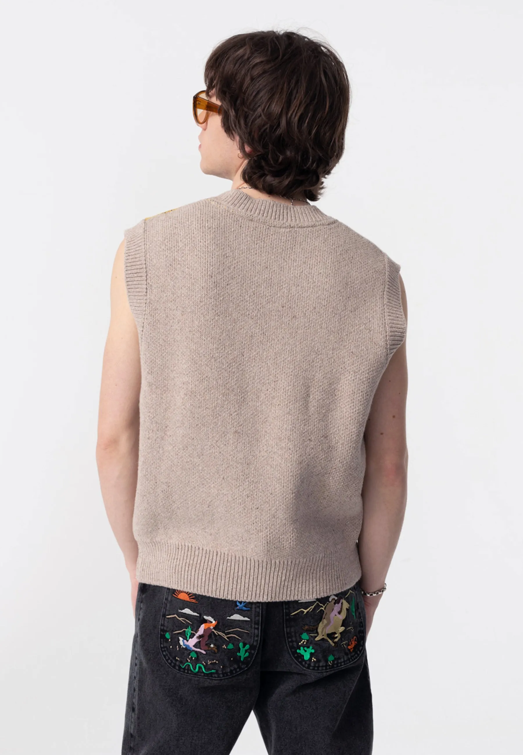 Flower Boner Knit Crew Neck - Beige