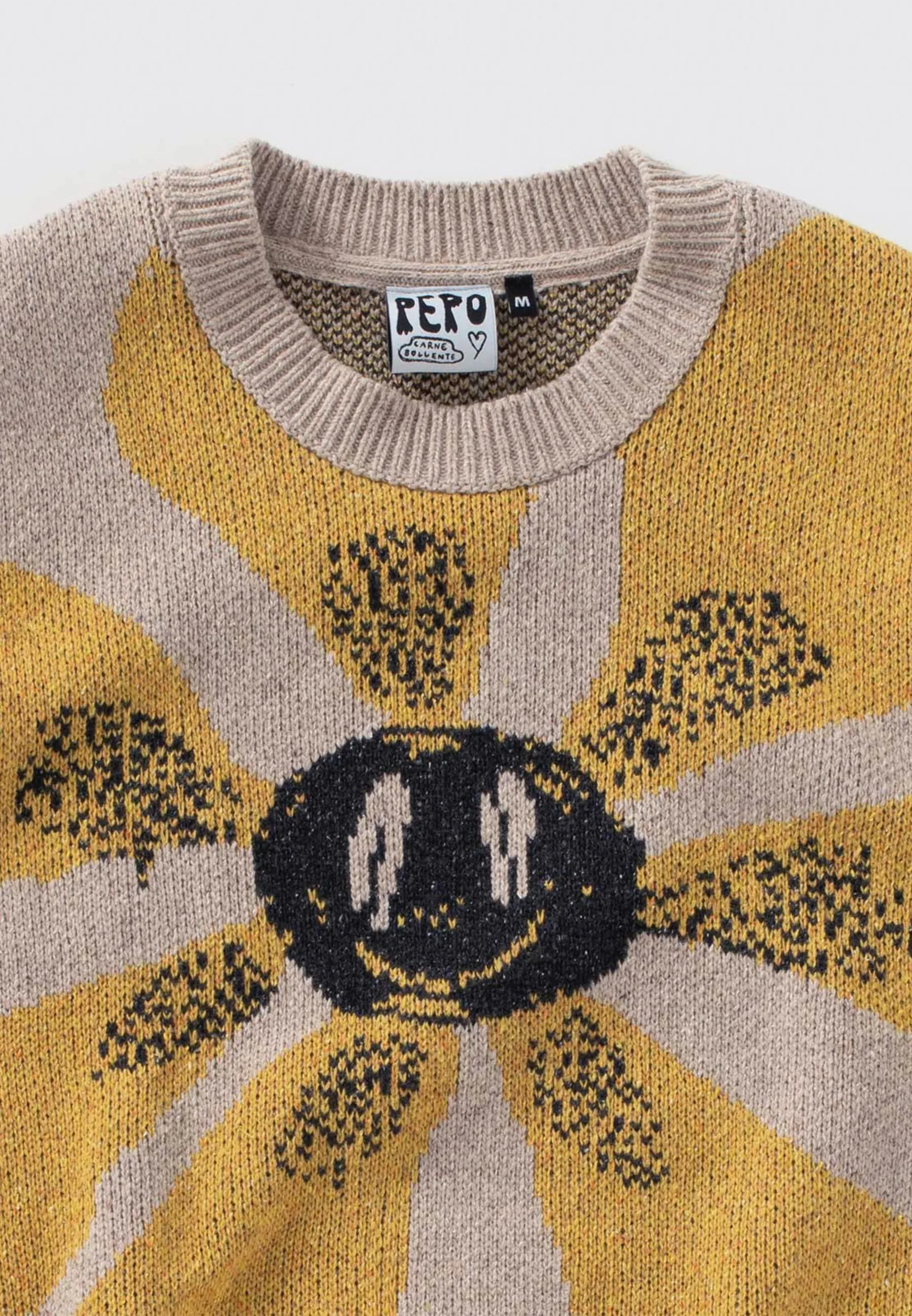 Flower Boner Knit Crew Neck - Beige