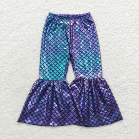 girl fish scale pattern blue purple bell pants P0248