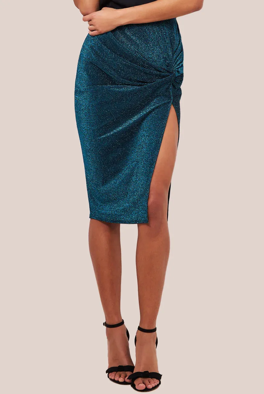 Goddiva Knot Front Thigh Split Midi Skirt - Blue